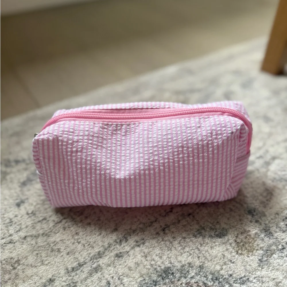 Seersucker Pencil Makeup Case Pink Stripe